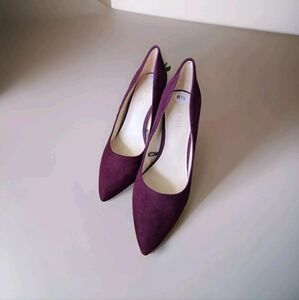 NINE WEST Plum Suede Astoria 9X9 Pointed-Toe Slip-On Block Heel Pumps SZ 6.5